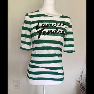 Amazon Essentials Women's XS Green Striped T-Shirt "L'amour Tendre" NWT